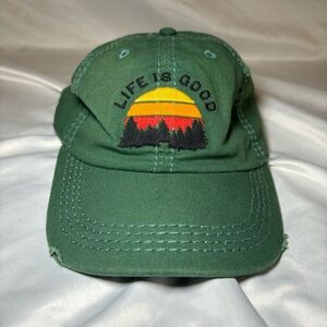 Life Is Good Baseball Cap Green Pre Distressed Hat